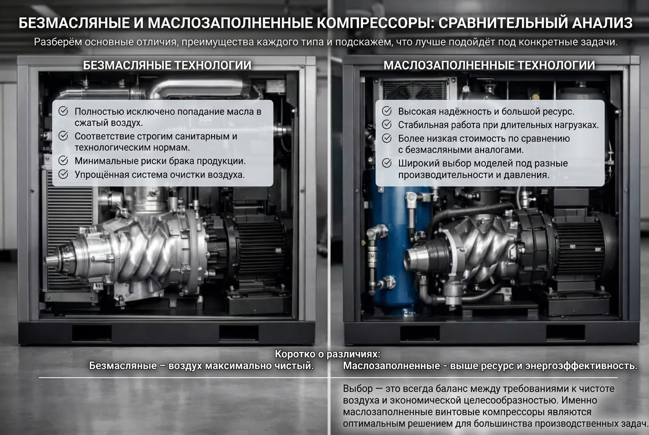 Безмасляные и маслозаполненные компрессоры: ключевой выбор